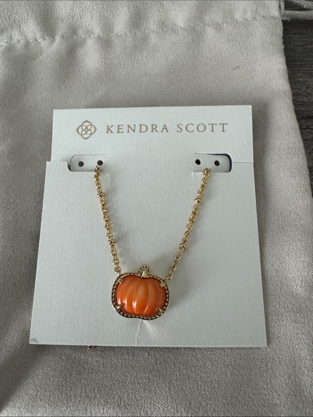 Kendra Scott Pumpkin Short Pendant Necklace  in Orange Mother of Pearl.